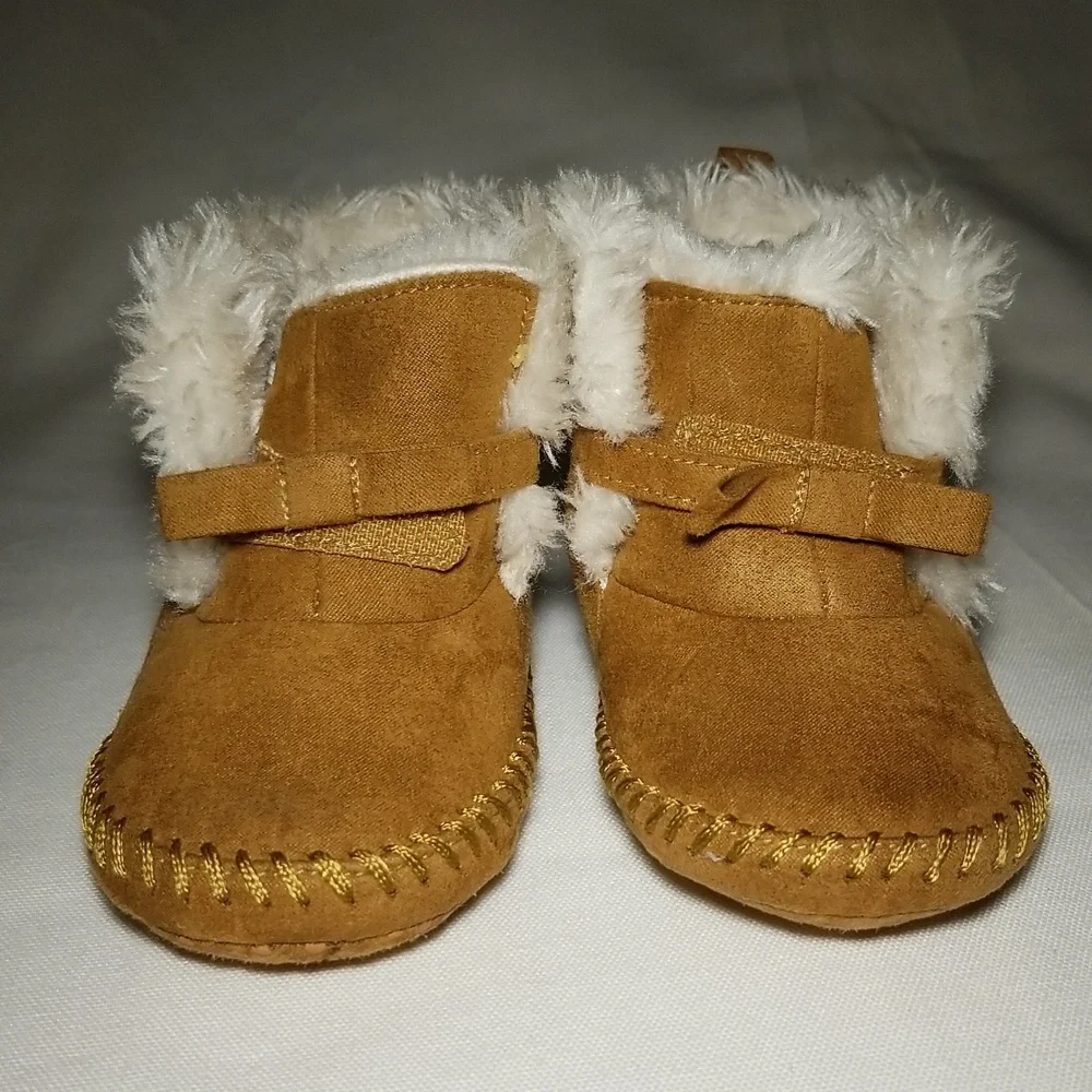 Sherpa Lined Tan Baby Booties.
